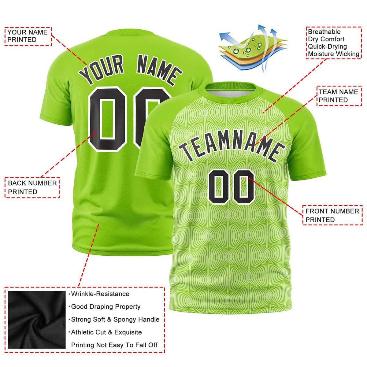 Custom Neon Green Personalized Line Pattern Performance T-Shirt