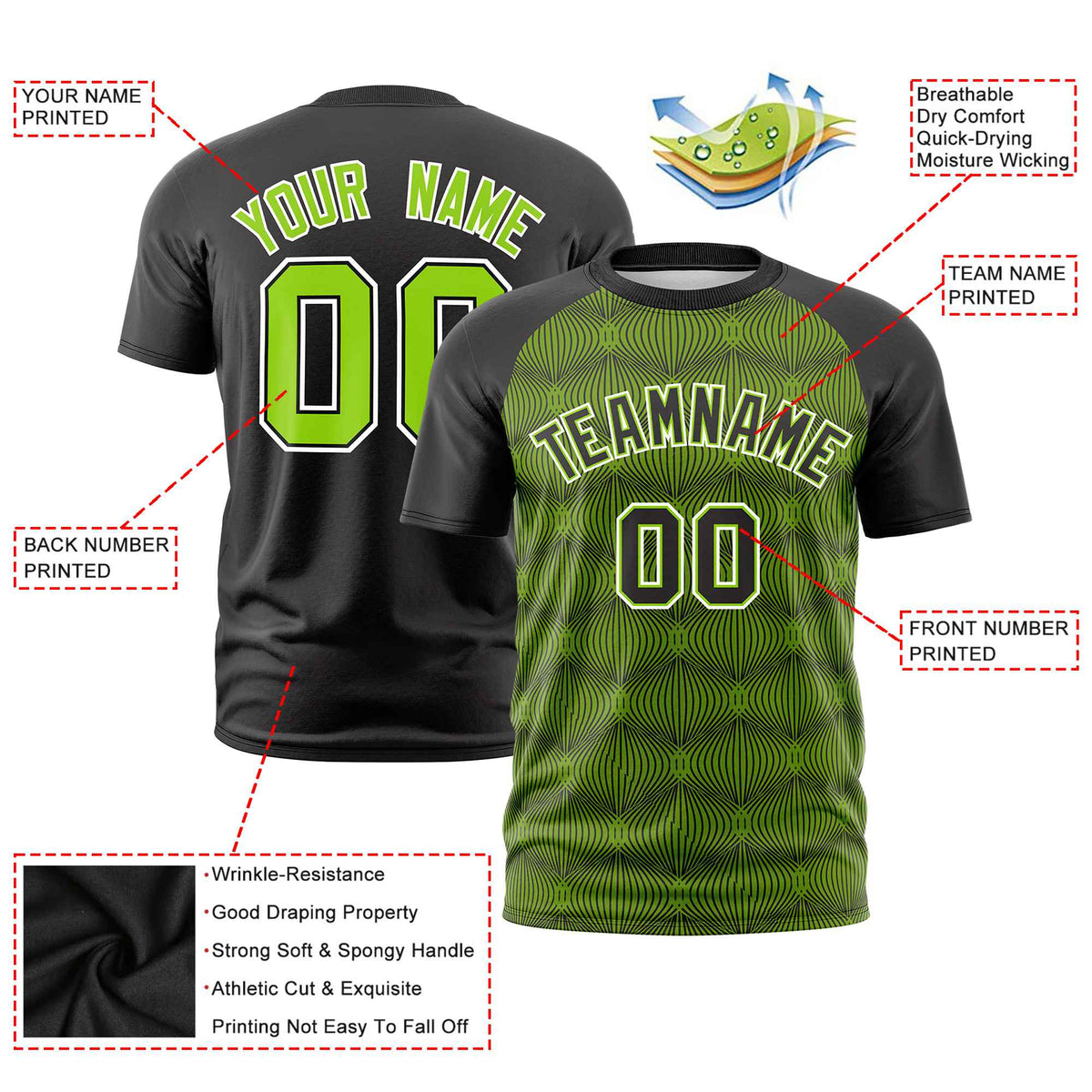 Custom Black Personalized Line Pattern Performance T-Shirt