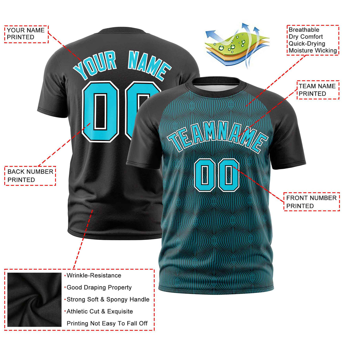Custom Black Personalized Line Pattern Performance T-Shirt