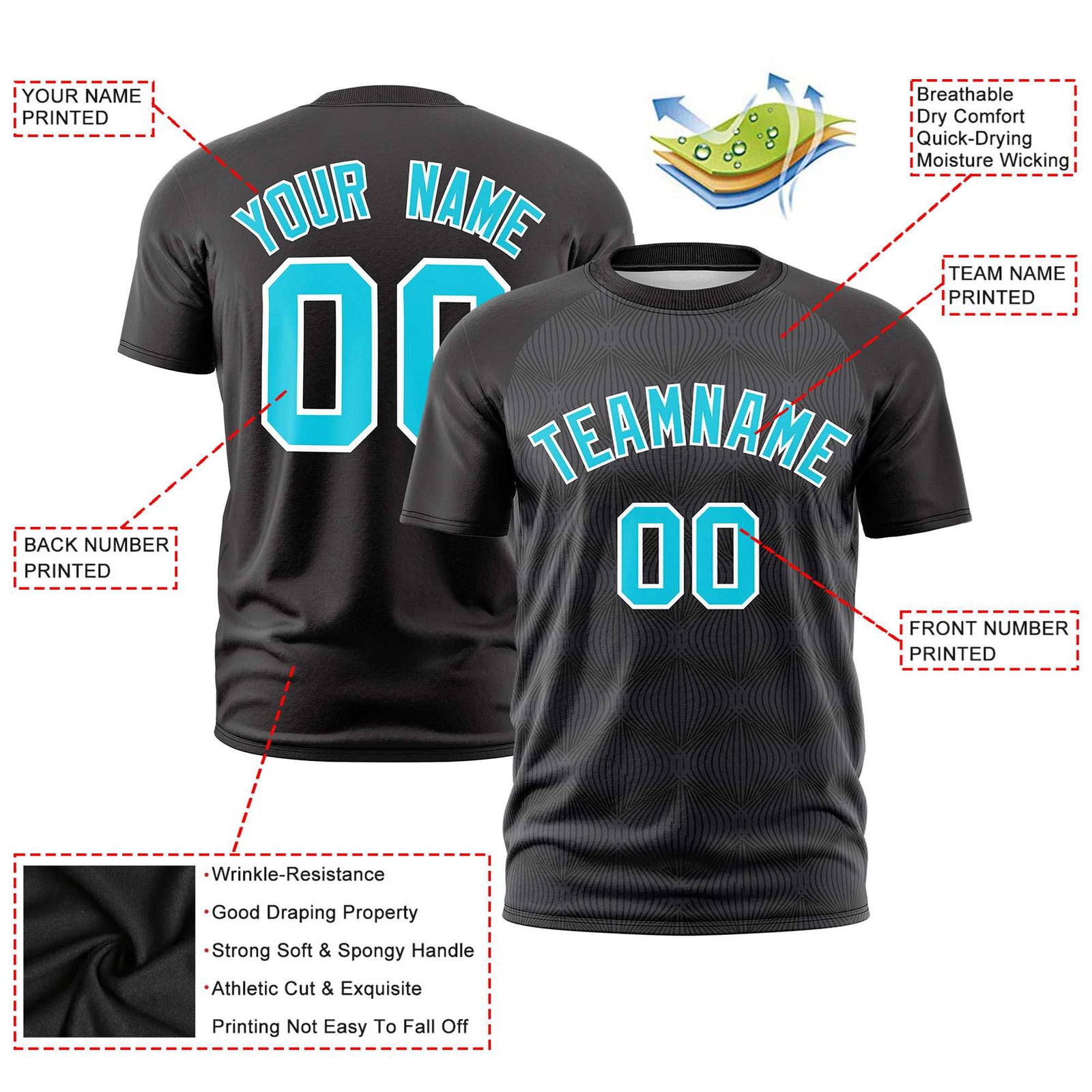 Custom Black Personalized Line Pattern Performance T-Shirt