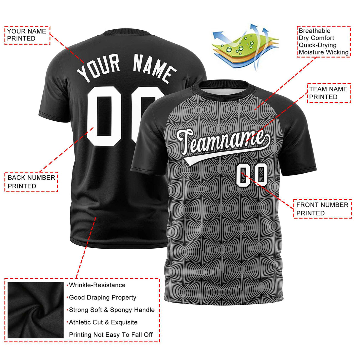 Custom Black Personalized Line Pattern Performance T-Shirt