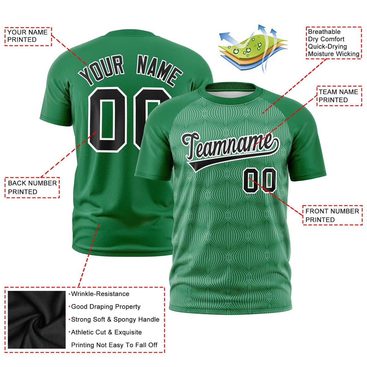 Custom Kelly Green Personalized Line Pattern Performance T-Shirt