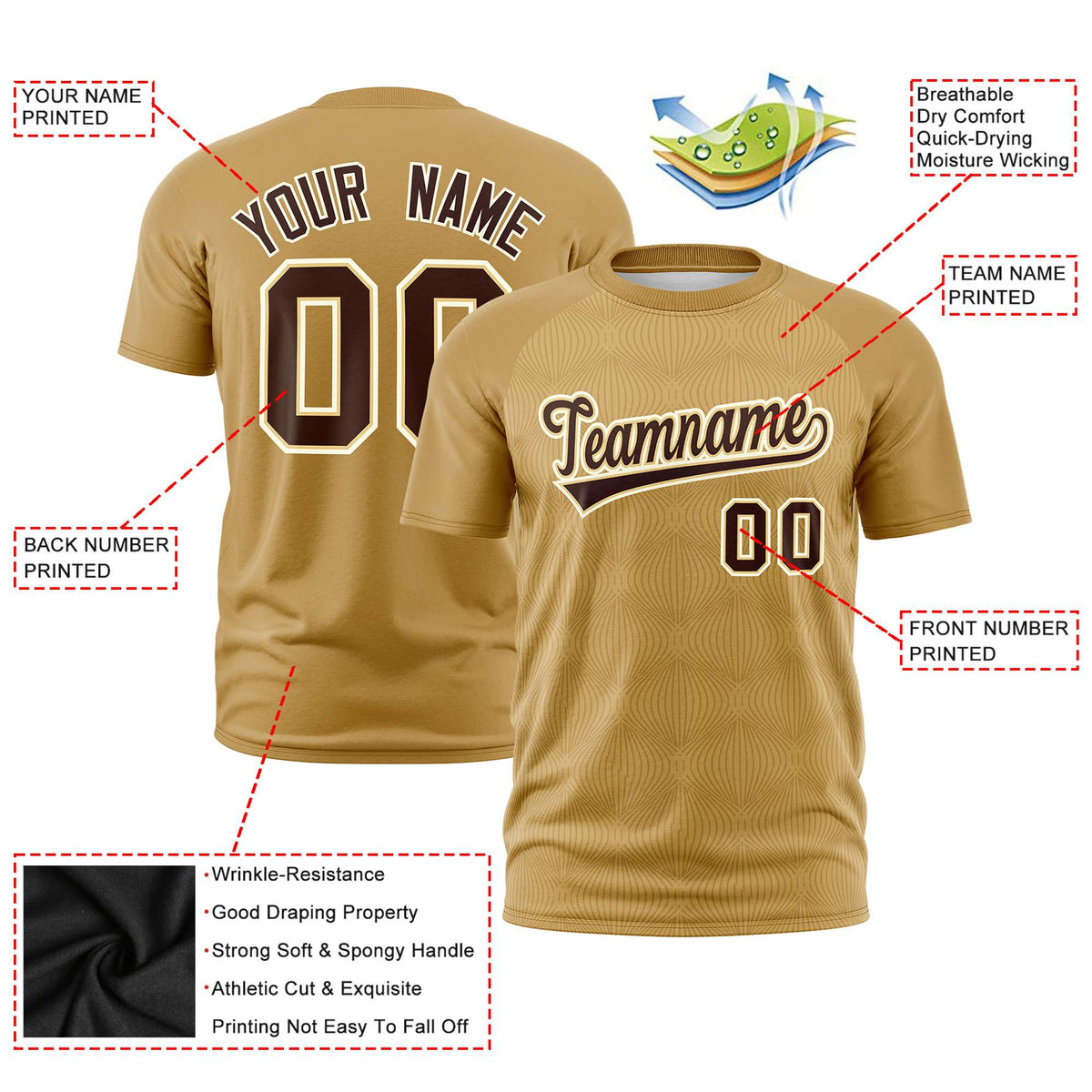 Custom Old Gold Personalized Line Pattern Performance T-Shirt