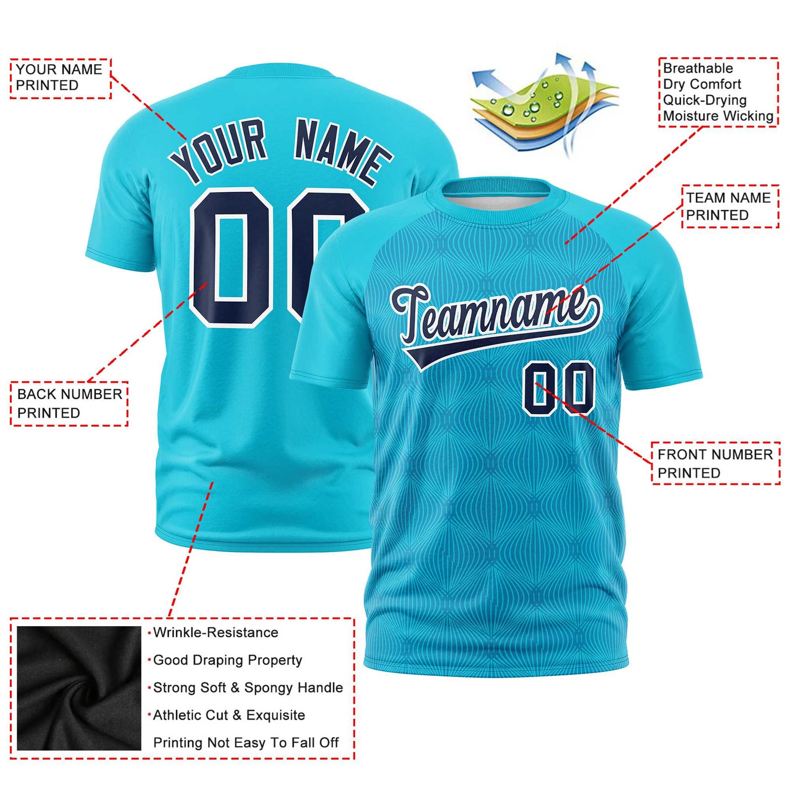 Custom Powder Blue Personalized Line Pattern Performance T-Shirt