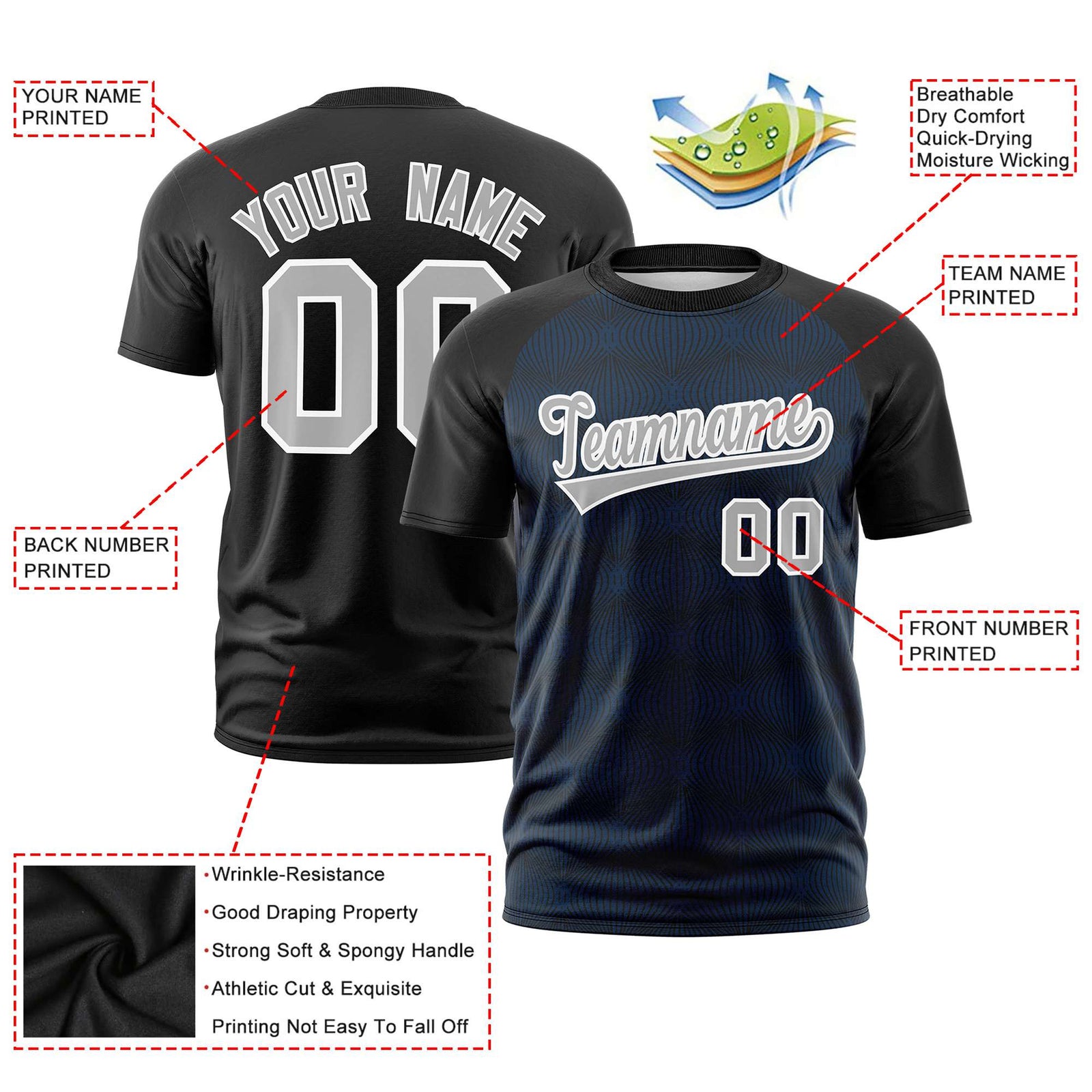 Custom Black Personalized Line Pattern Performance T-Shirt