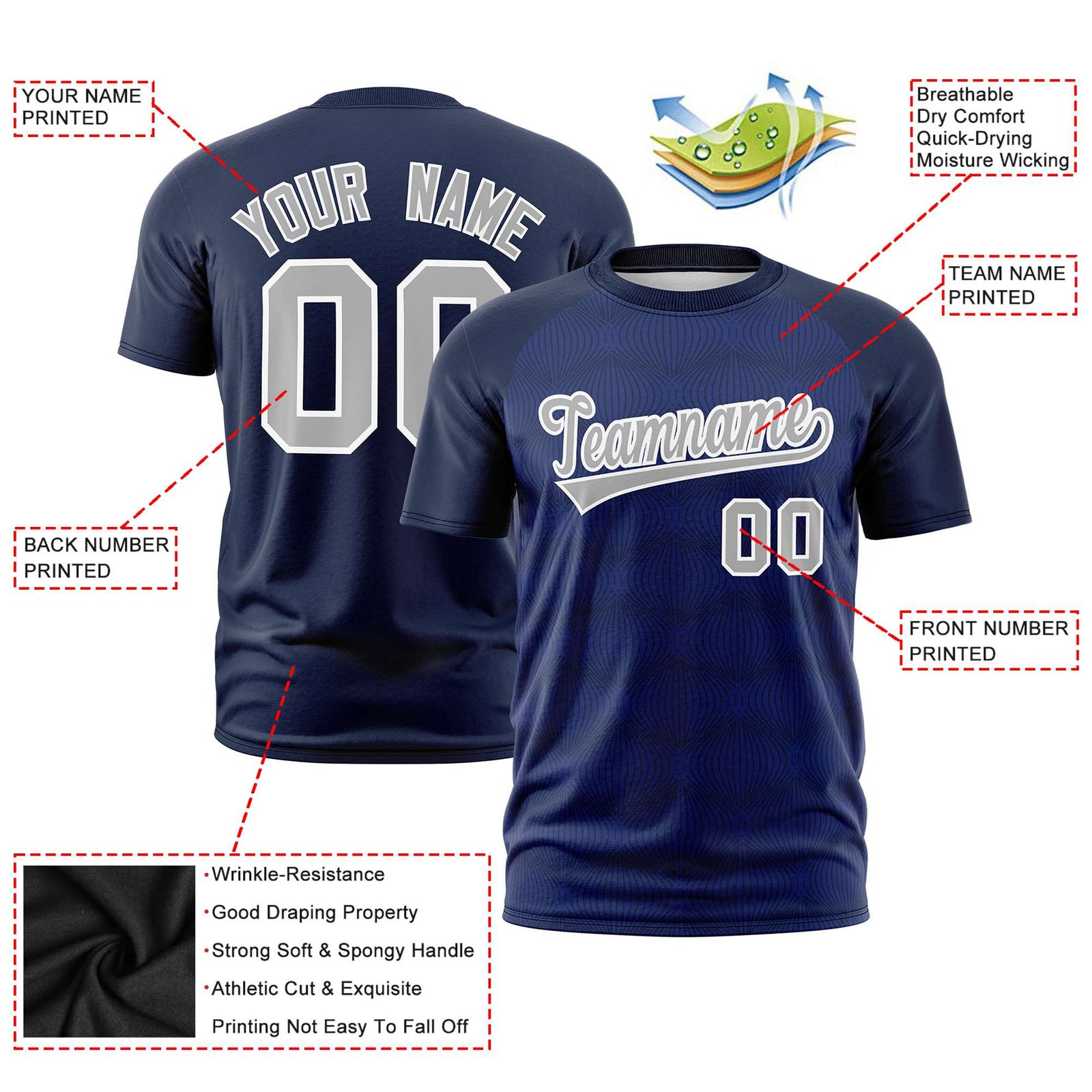 Custom Royal Blue Personalized Line Pattern Performance T-Shirt