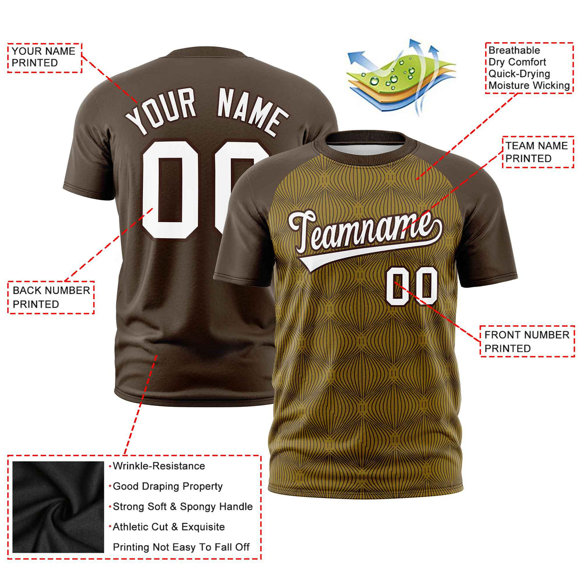 Custom Brown Personalized Line Pattern Performance T-Shirt