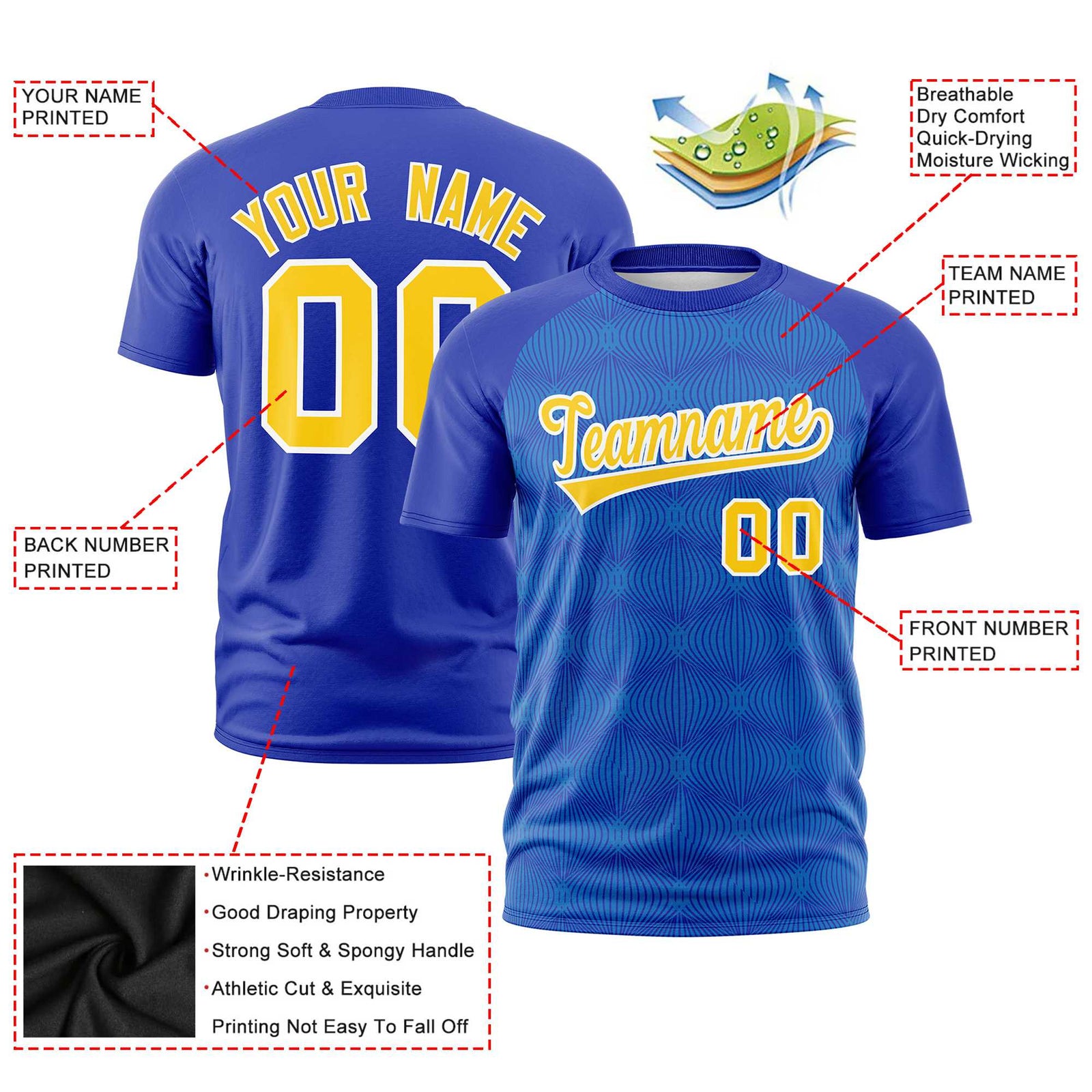 Custom Royal Blue Personalized Line Pattern Performance T-Shirt