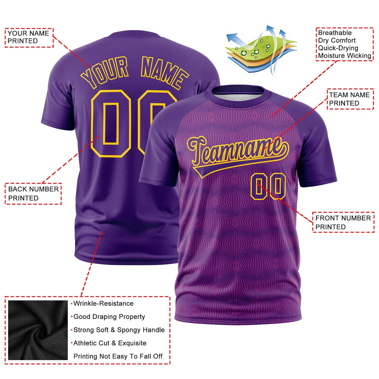 Custom Purple Personalized Line Pattern Performance T-Shirt