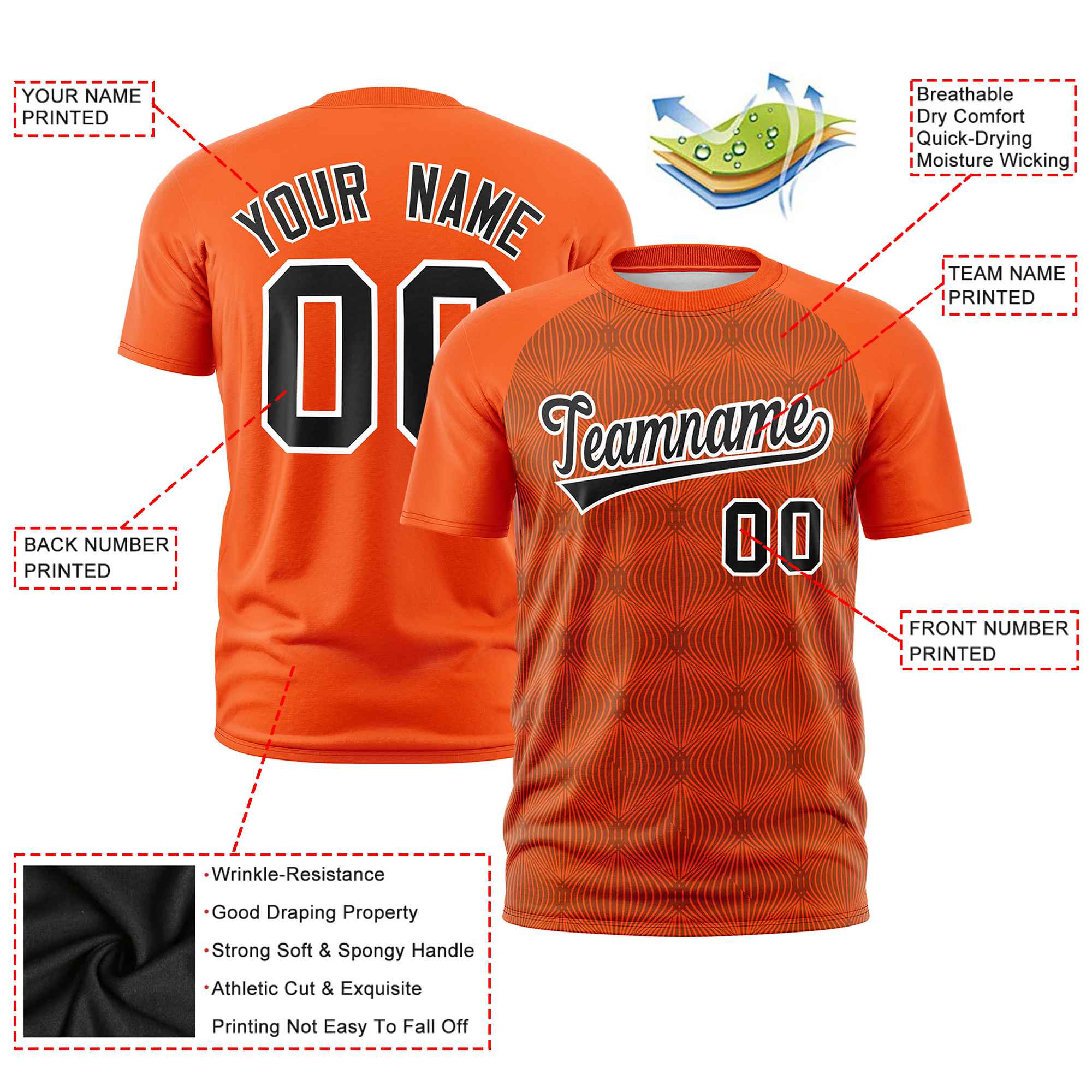 Custom Orange Personalized Line Pattern Performance T-Shirt