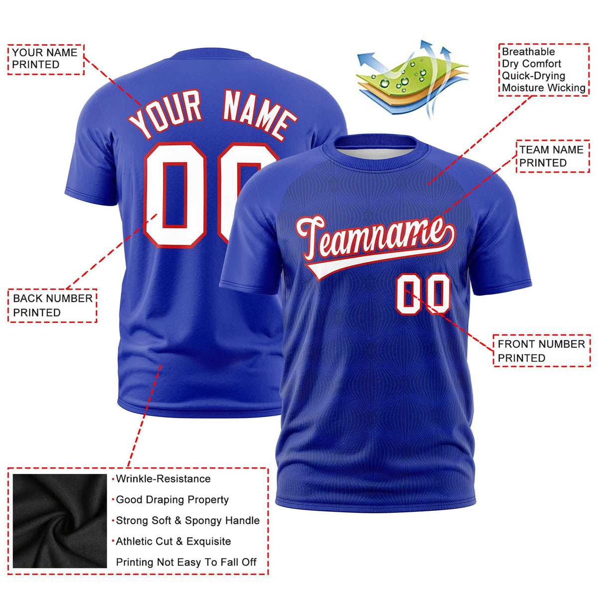 Custom Royal Blue Personalized Line Pattern Performance T-Shirt