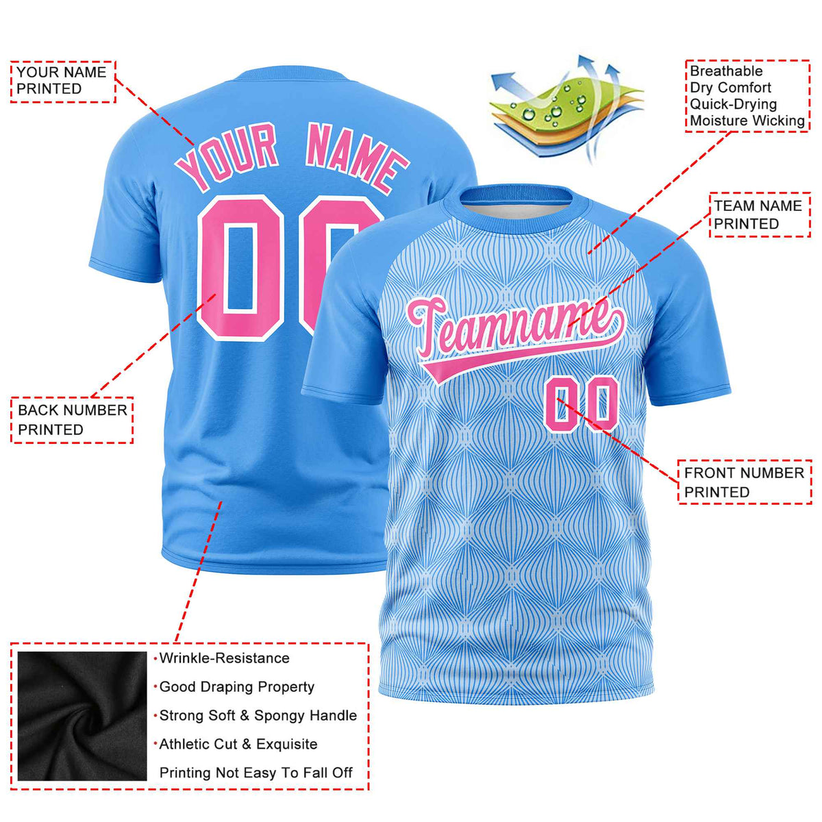 Custom Powder Blue Personalized Line Pattern Performance T-Shirt