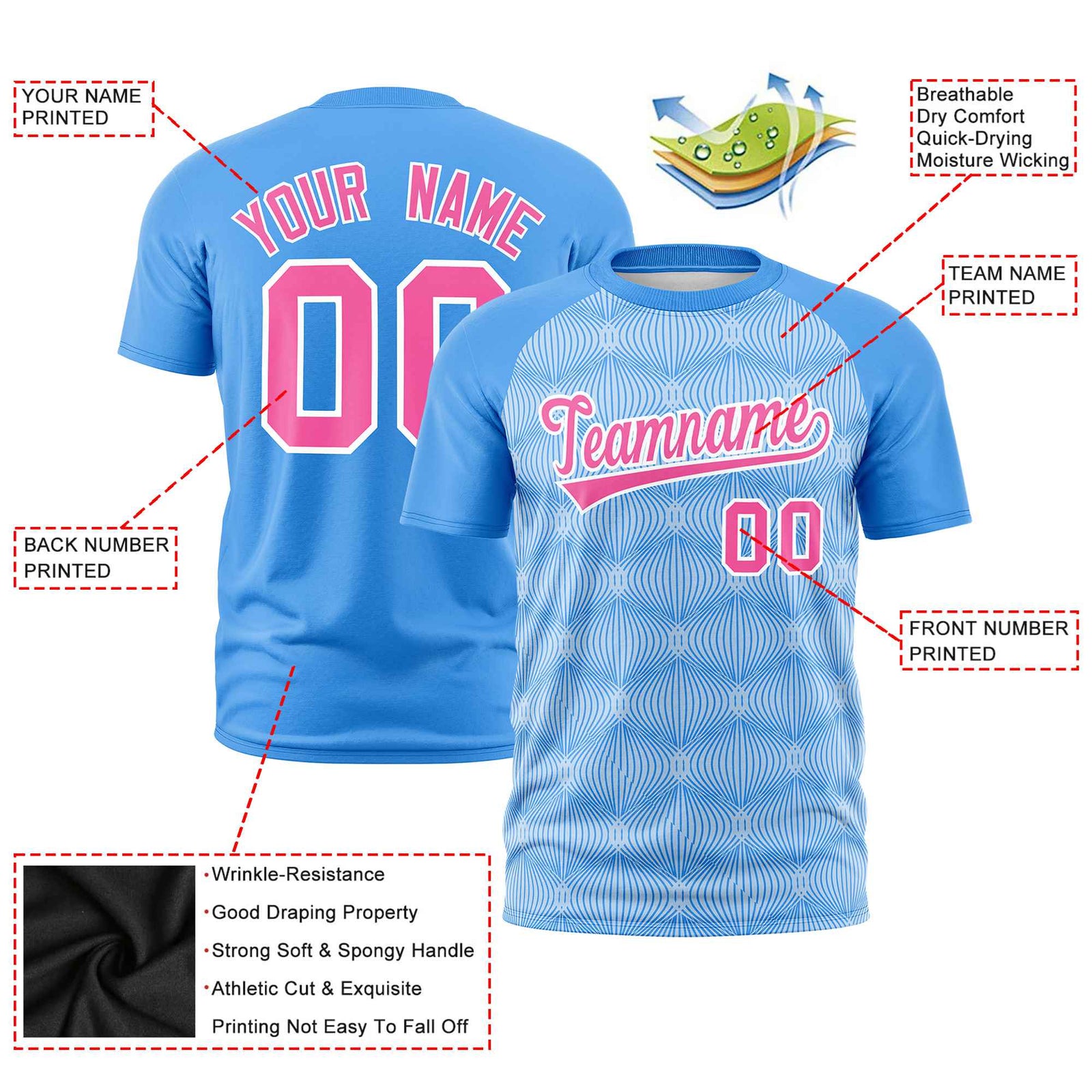 Custom Powder Blue Personalized Line Pattern Performance T-Shirt