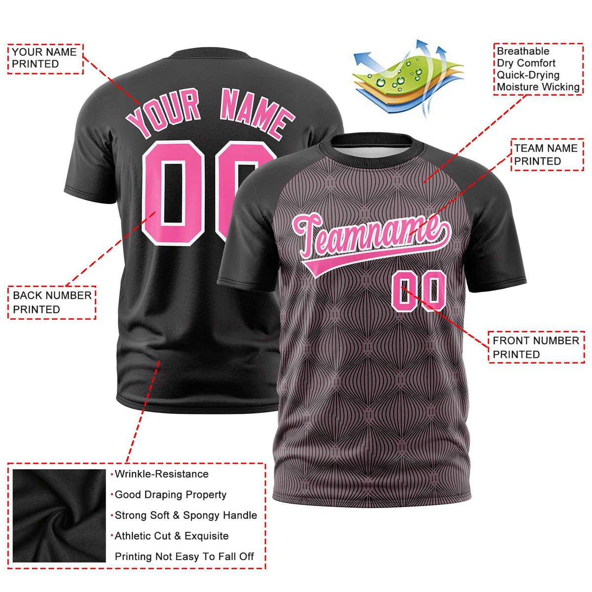 Custom Black Personalized Line Pattern Performance T-Shirt