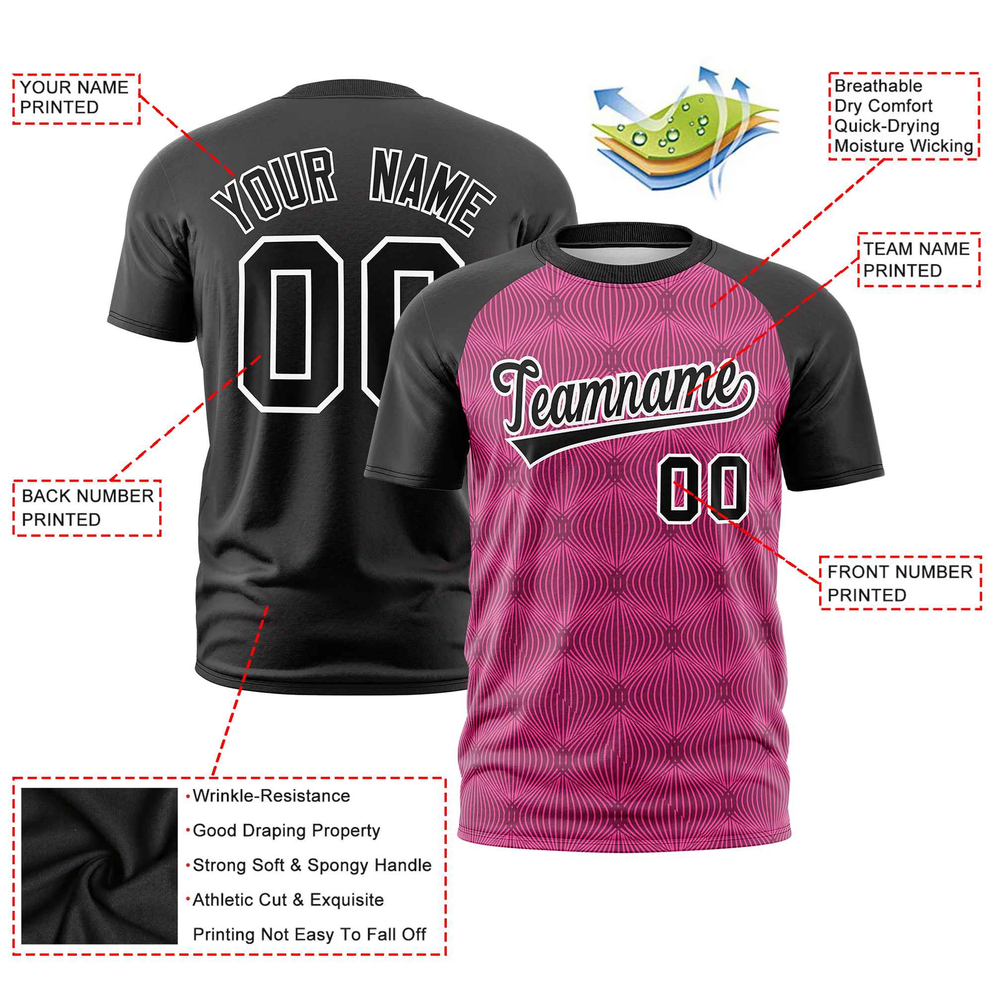 Custom Pink Personalized Line Pattern Performance T-Shirt