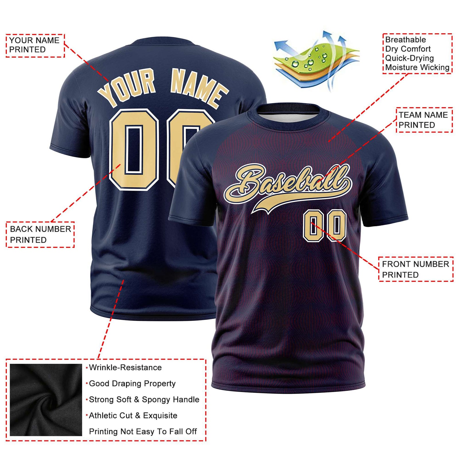 Custom Navy Personalized Line Pattern Performance T-Shirt