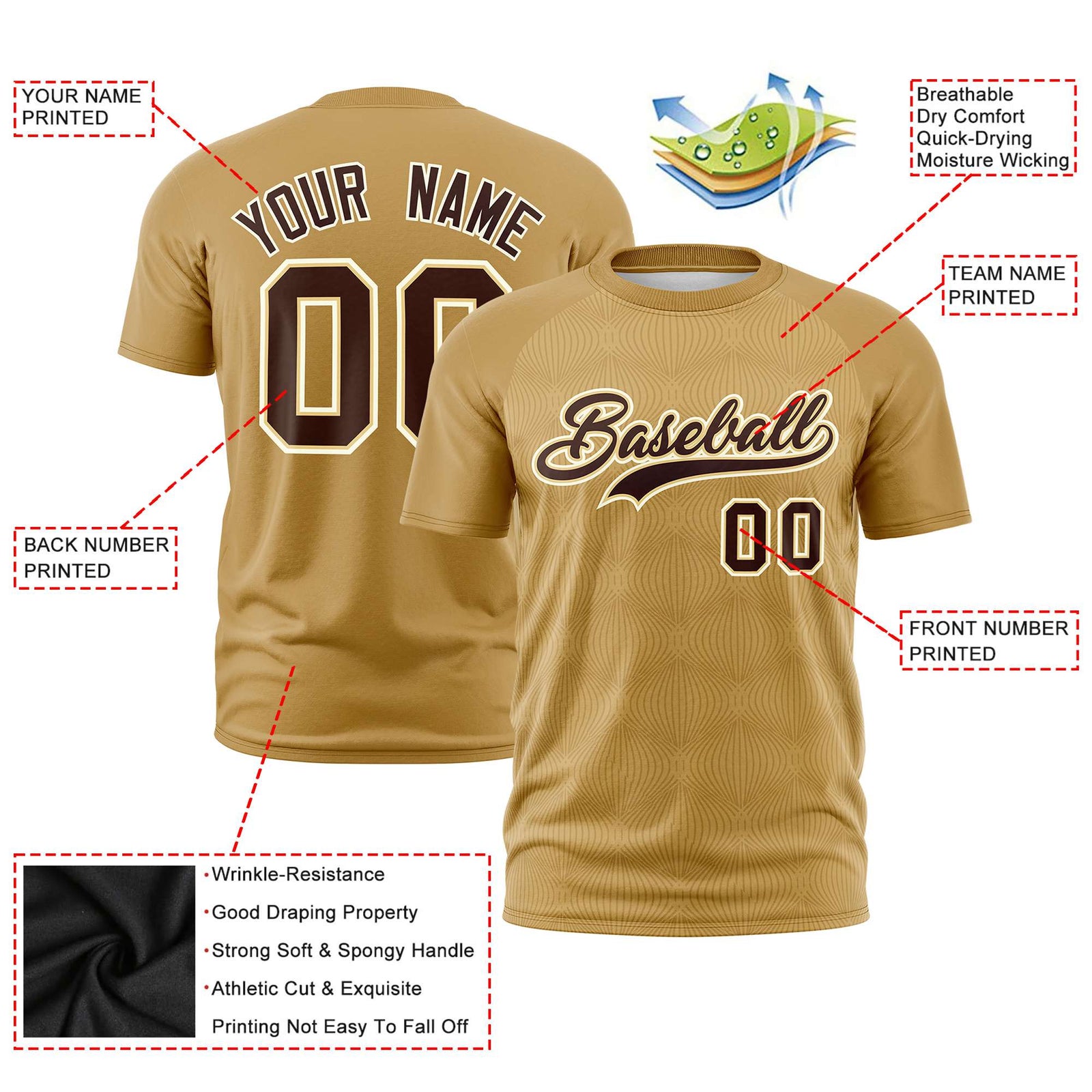 Custom Old Gold Personalized Line Pattern Performance T-Shirt