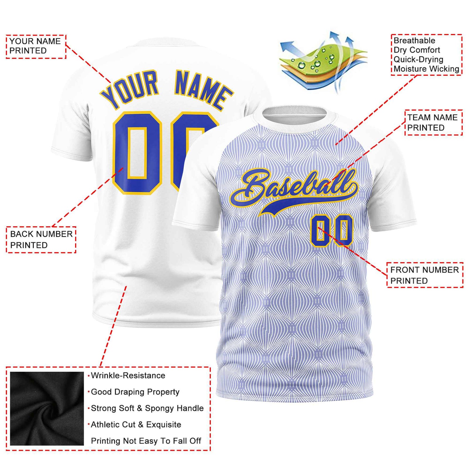 Custom White Personalized Line Pattern Performance T-Shirt