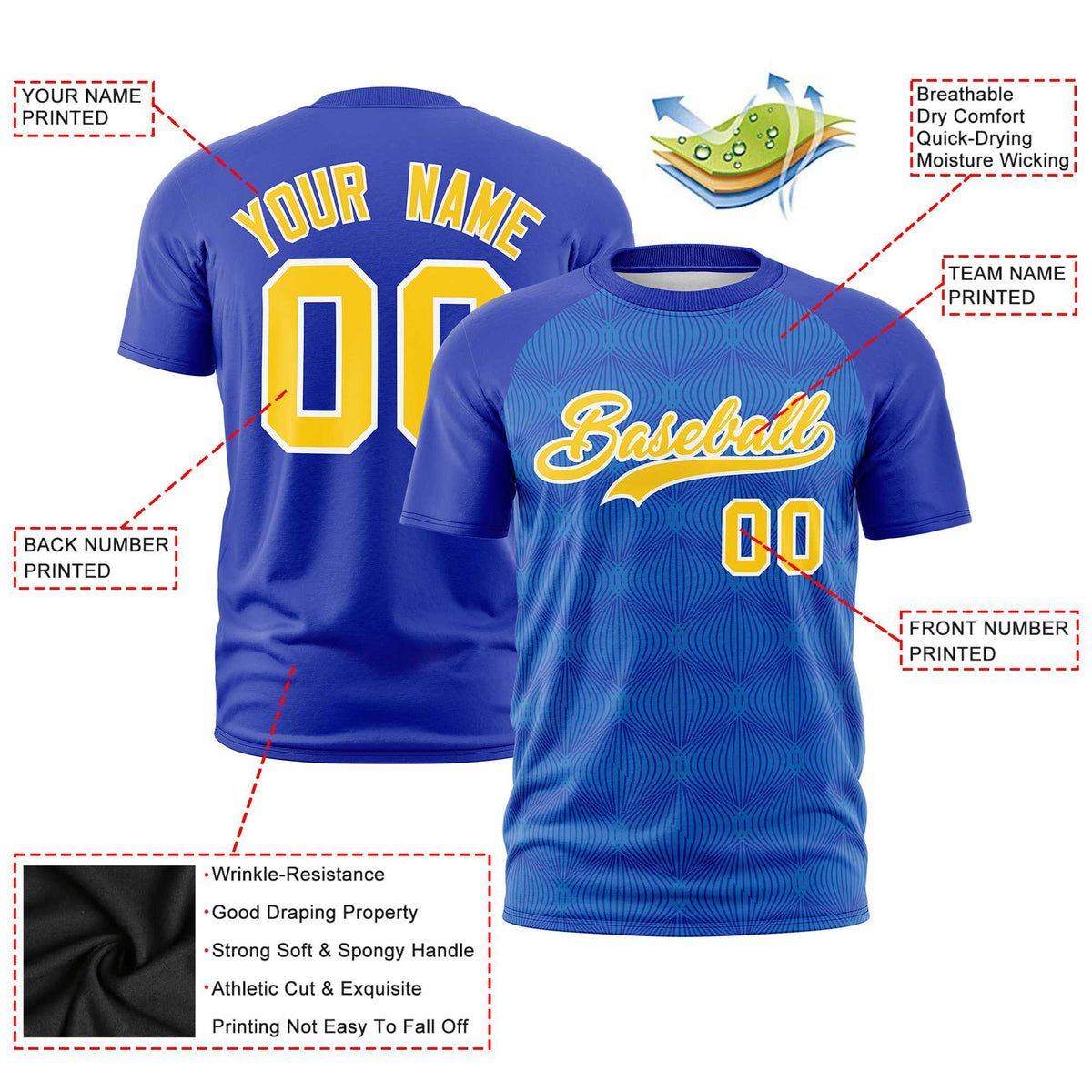 Custom Royal Blue Personalized Line Pattern Performance T-Shirt