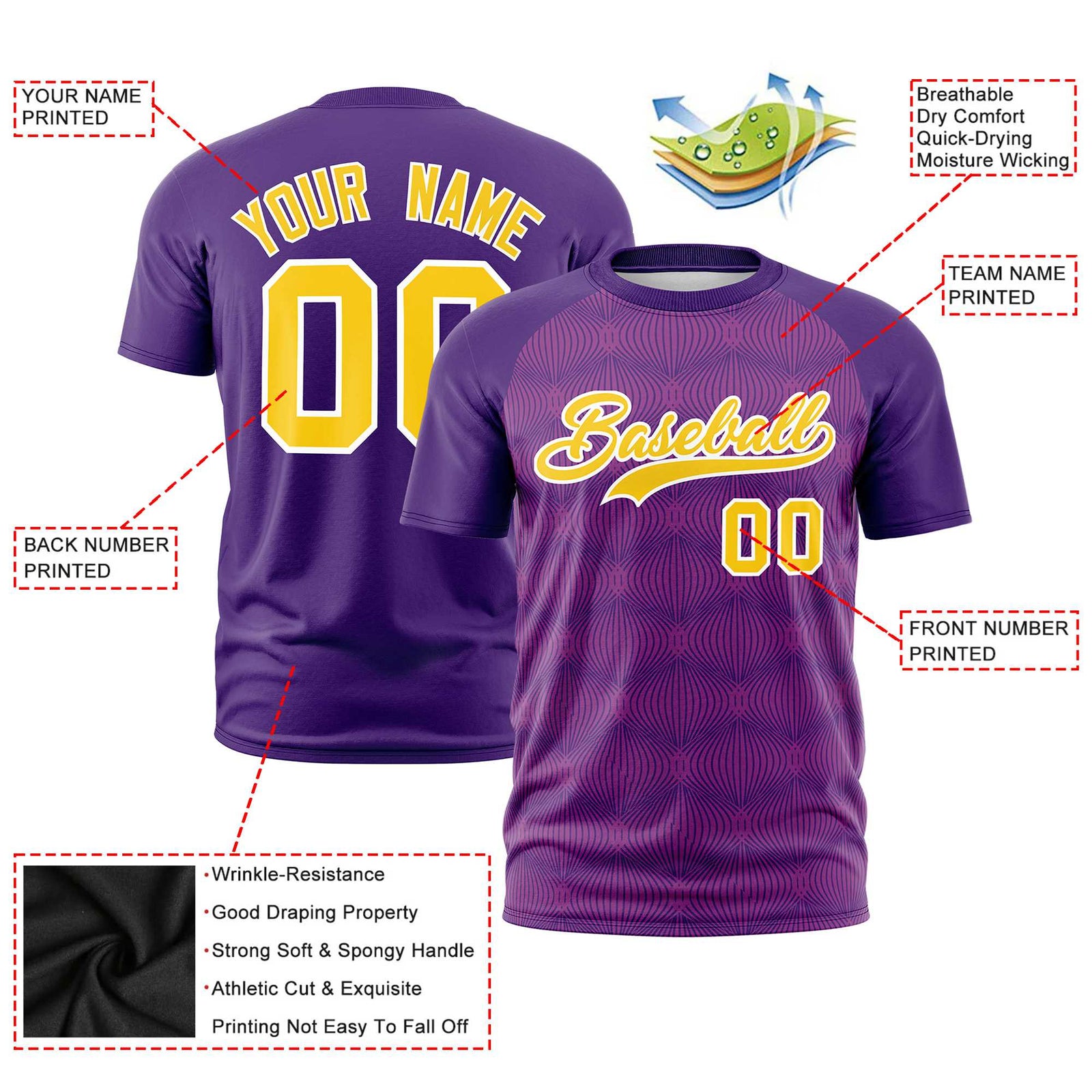 Custom Purple Personalized Line Pattern Performance T-Shirt