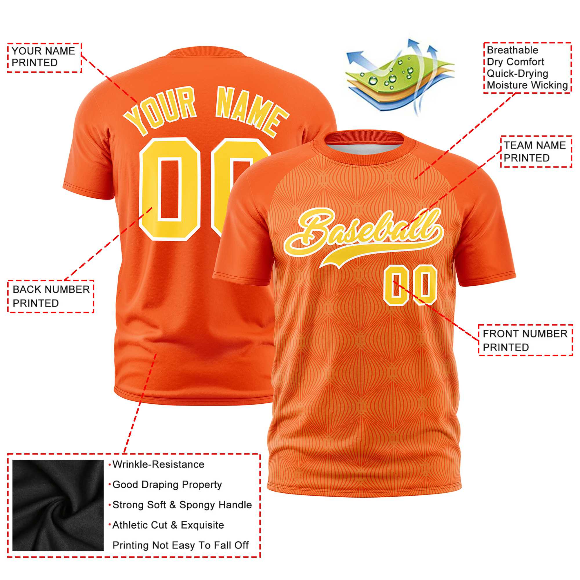 Custom Orange Personalized Line Pattern Performance T-Shirt