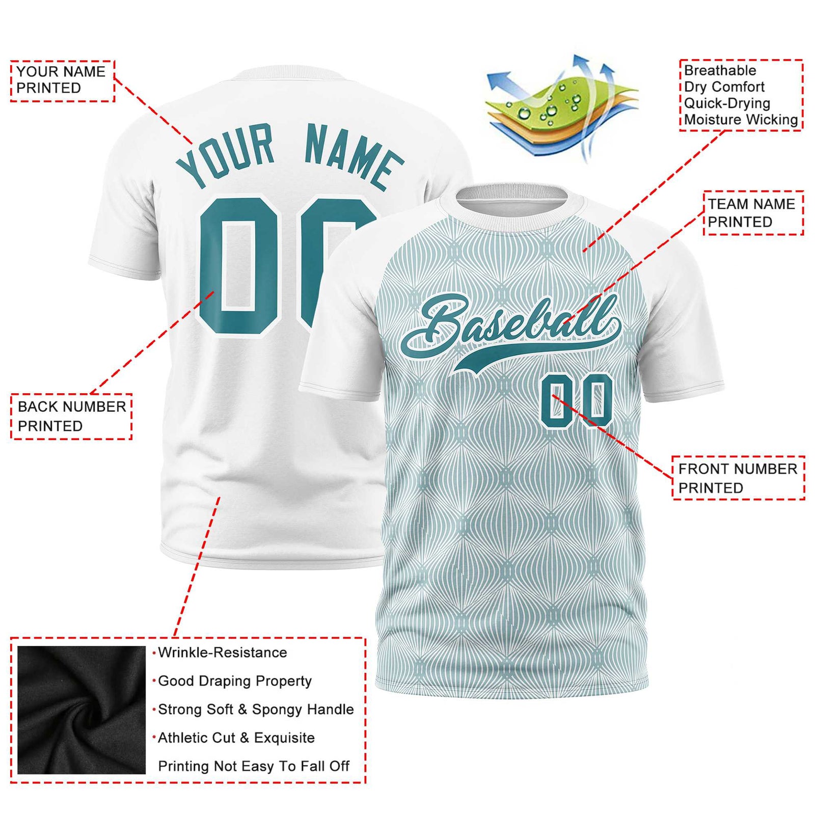 Custom White Personalized Line Pattern Performance T-Shirt