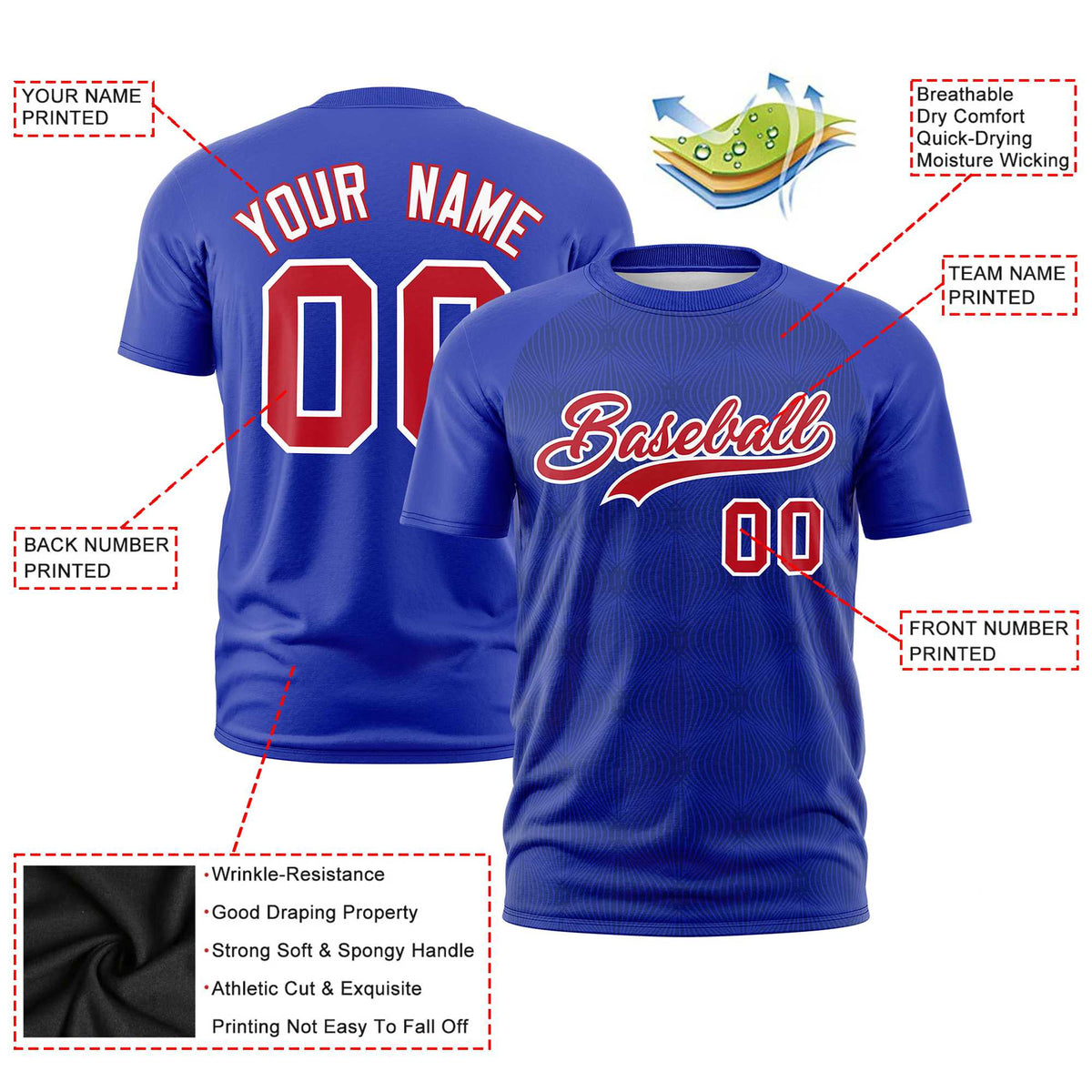 Custom Royal Blue Personalized Line Pattern Performance T-Shirt