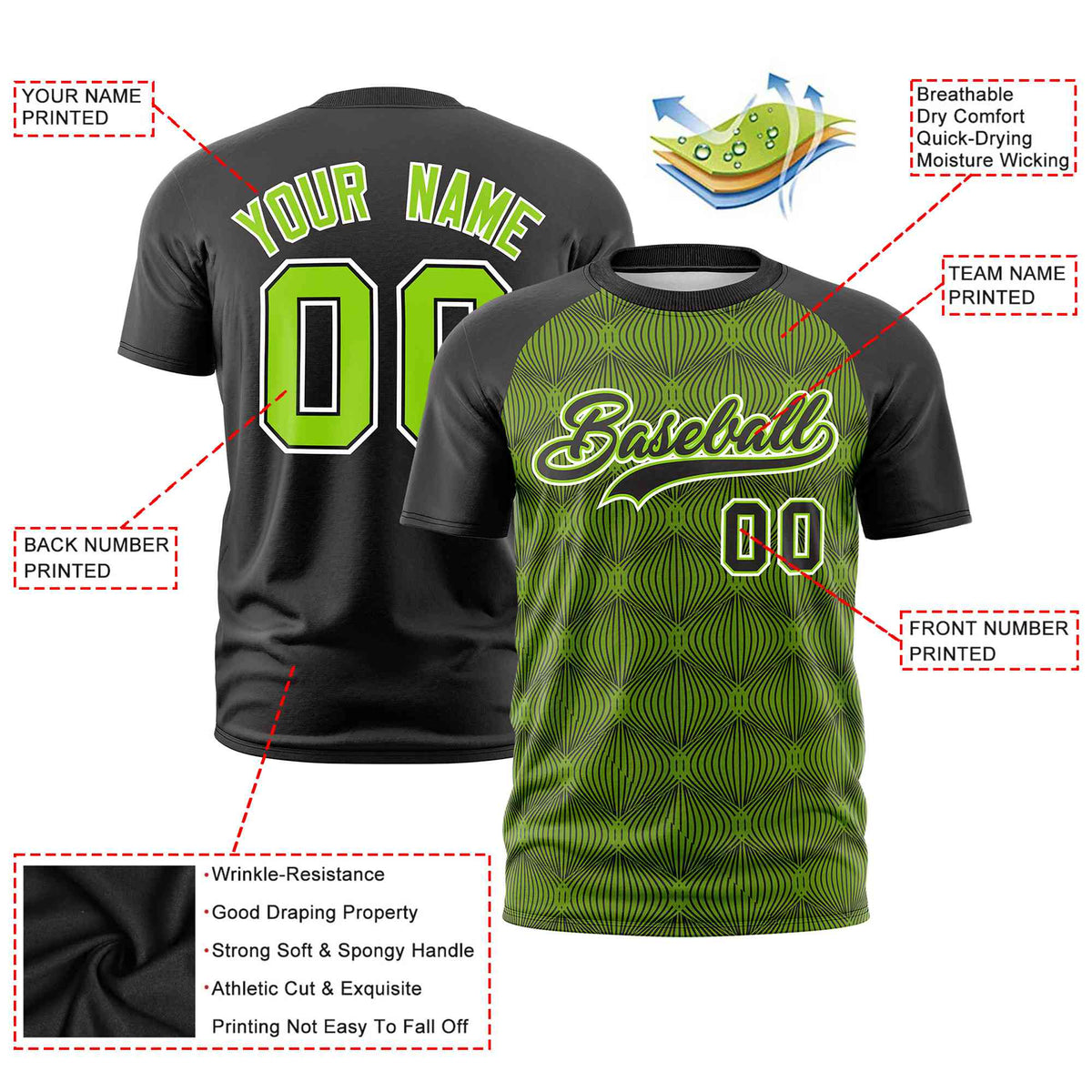 Custom Black Personalized Line Pattern Performance T-Shirt