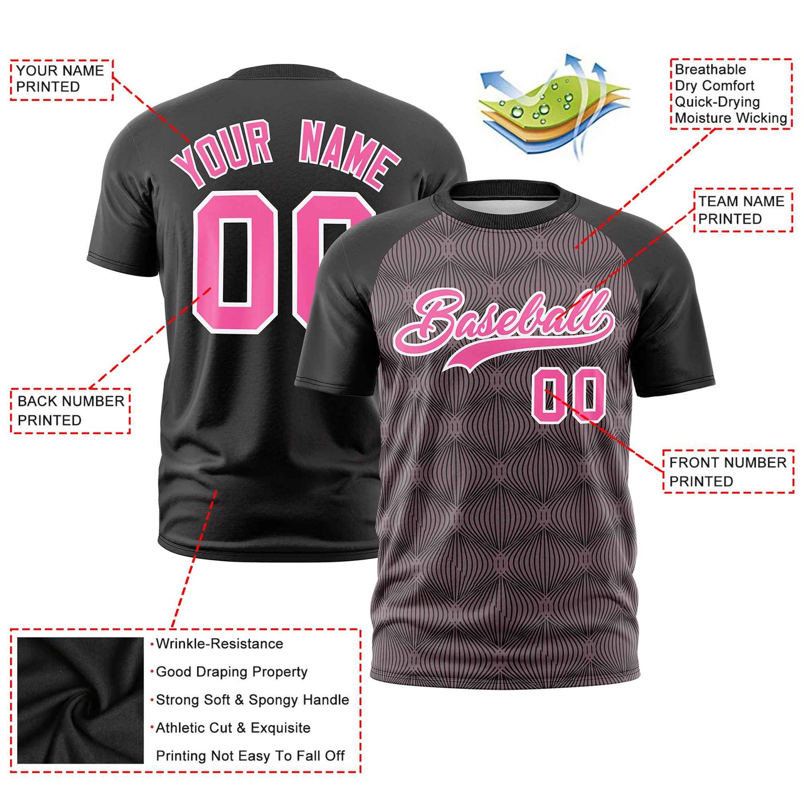 Custom Black Personalized Line Pattern Performance T-Shirt