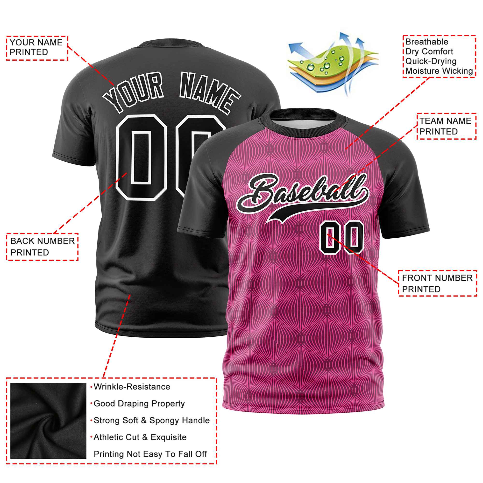 Custom Pink Personalized Line Pattern Performance T-Shirt