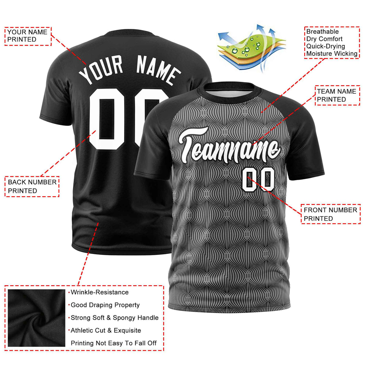 Custom Black Personalized Line Pattern Performance T-Shirt