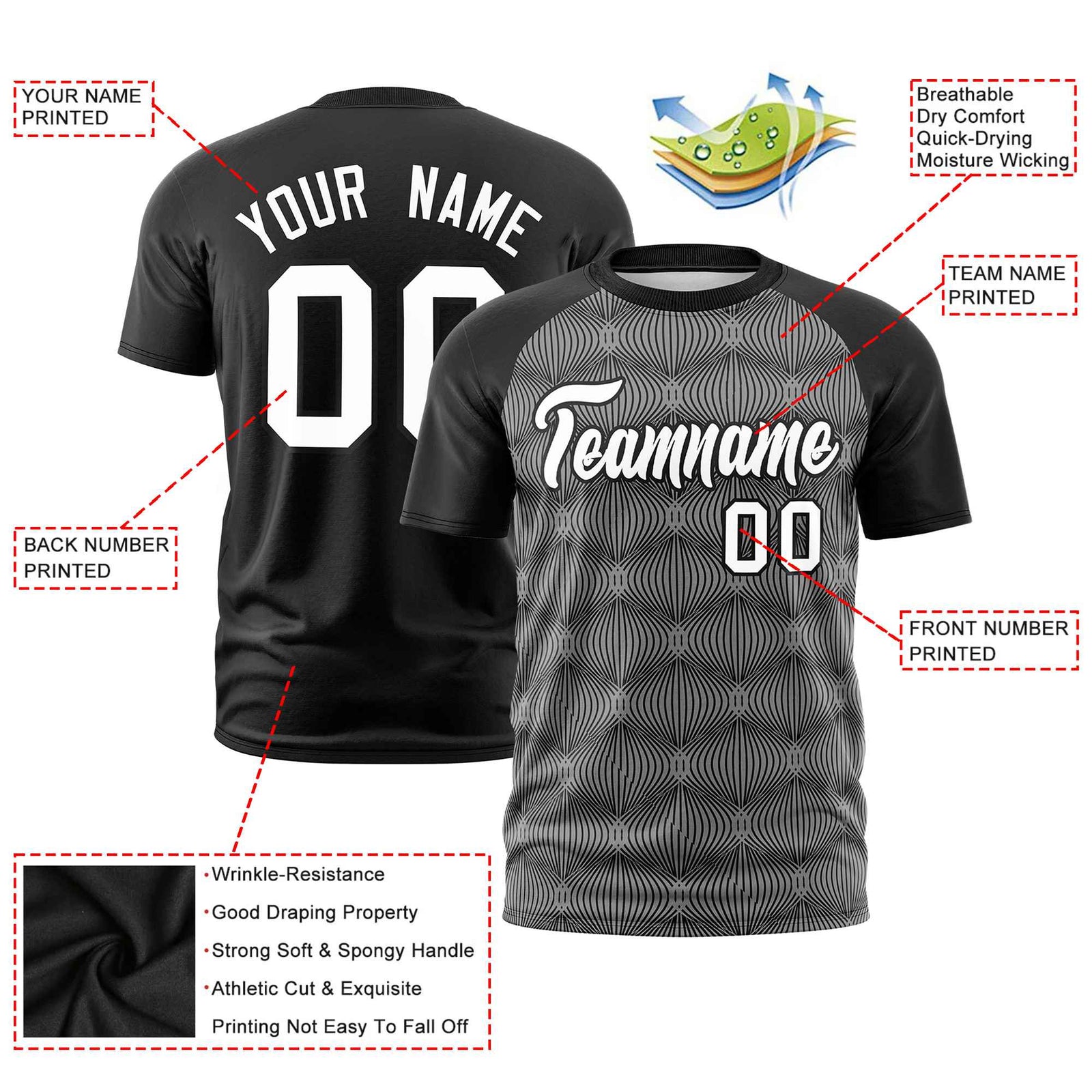 Custom Black Personalized Line Pattern Performance T-Shirt