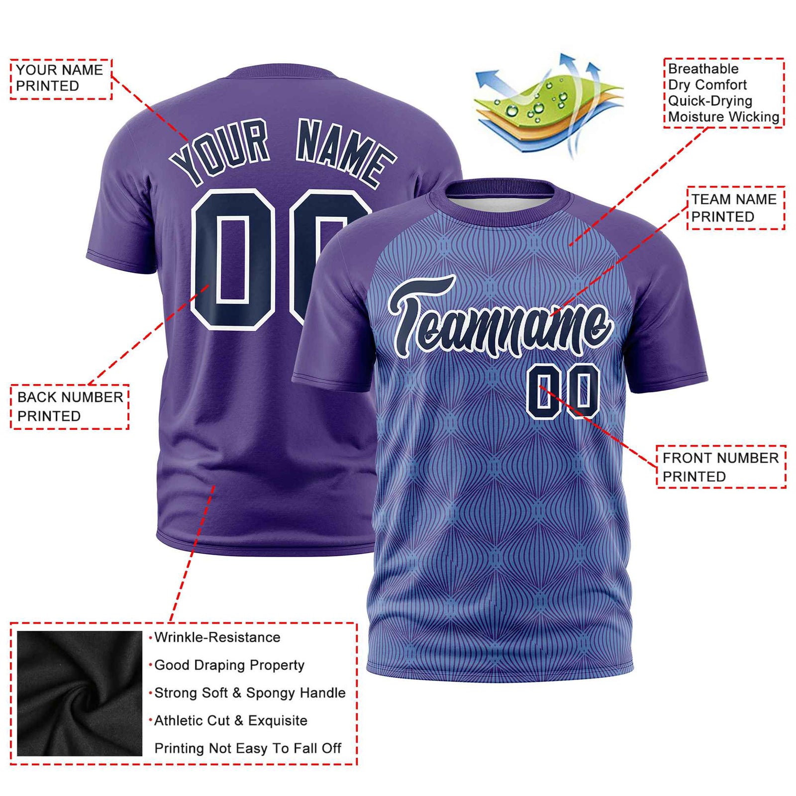 Custom Purple Personalized Line Pattern Performance T-Shirt