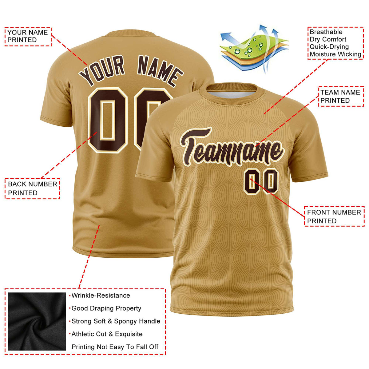 Custom Old Gold Personalized Line Pattern Performance T-Shirt