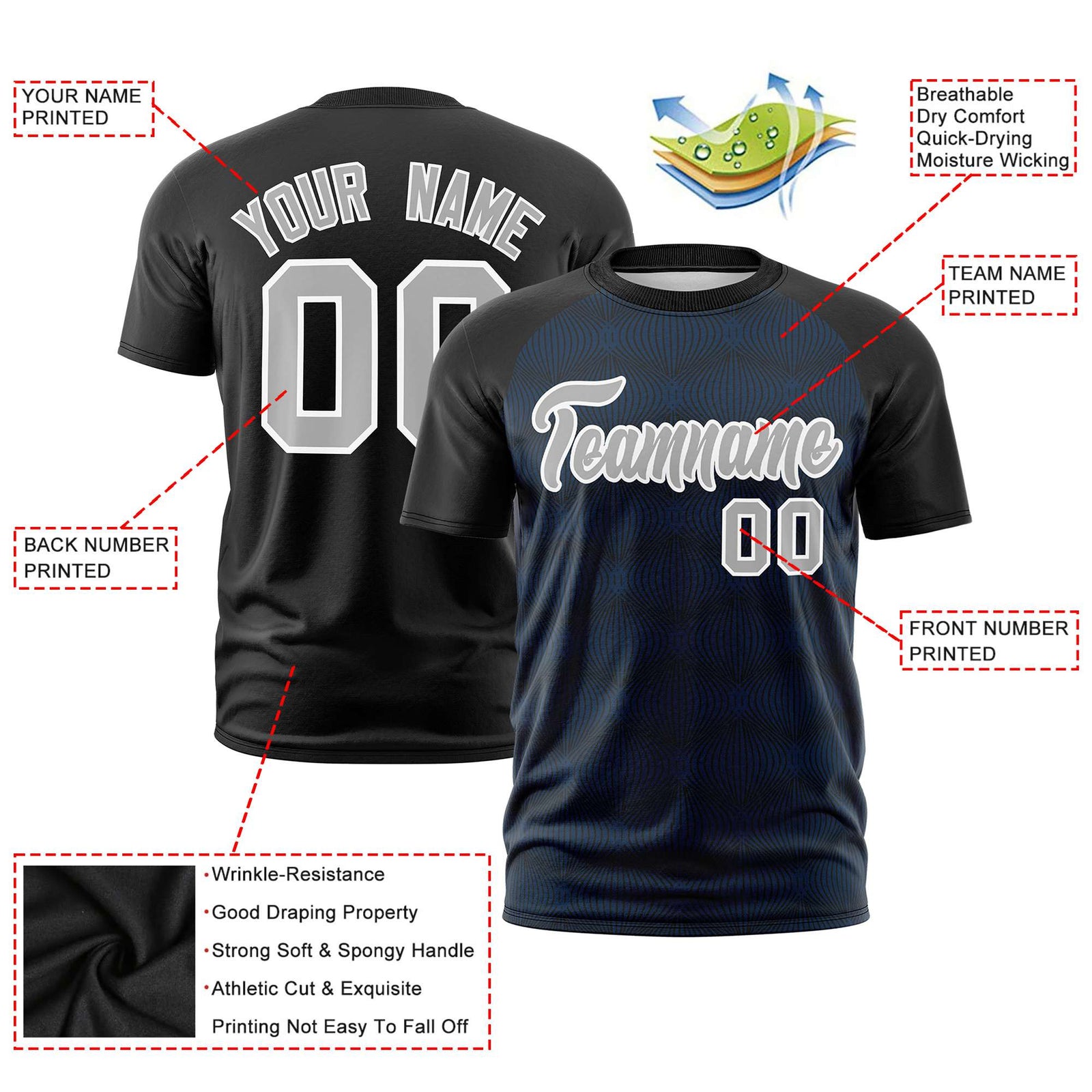 Custom Black Personalized Line Pattern Performance T-Shirt