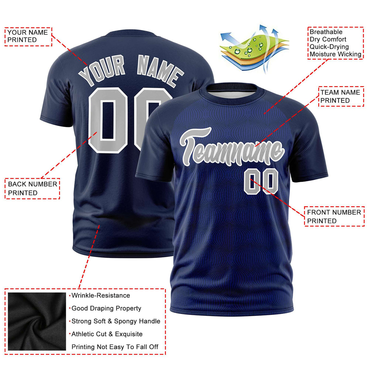 Custom Royal Blue Personalized Line Pattern Performance T-Shirt