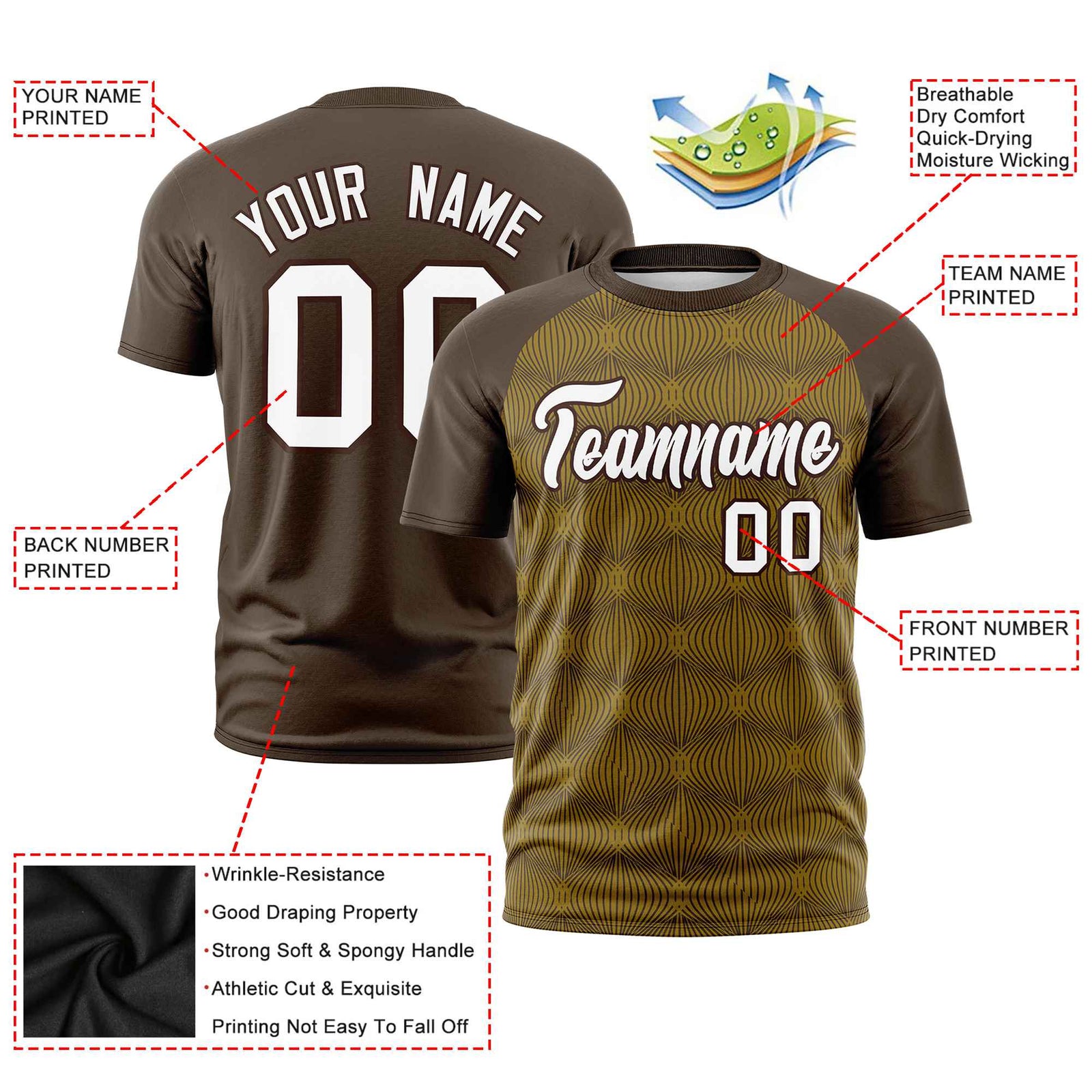 Custom Brown Personalized Line Pattern Performance T-Shirt