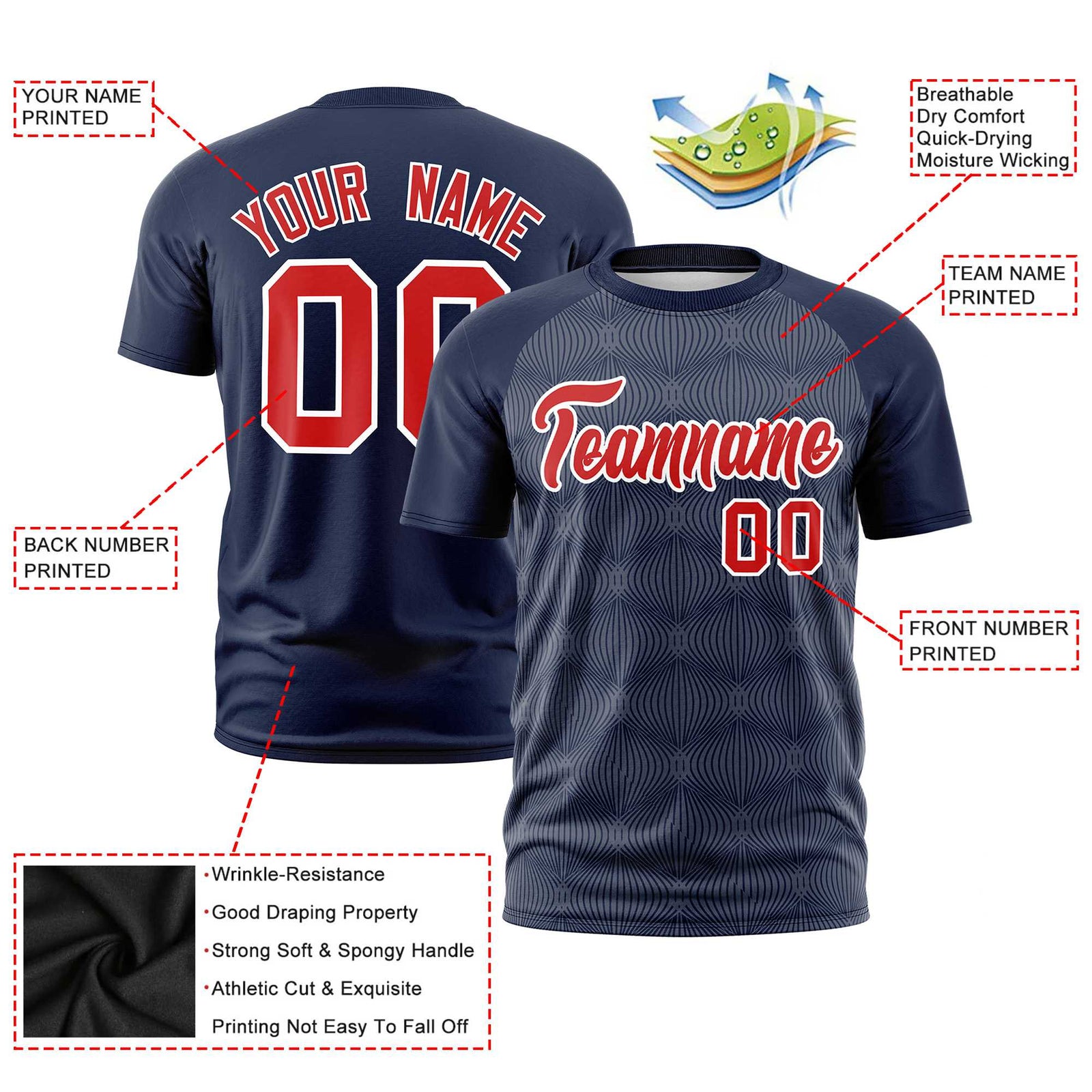 Custom Navy Personalized Line Pattern Performance T-Shirt