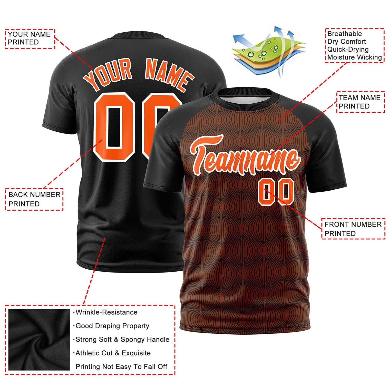 Custom Black Personalized Line Pattern Performance T-Shirt