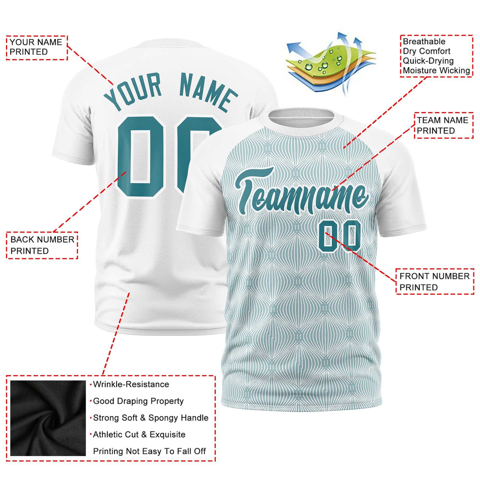 Custom White Personalized Line Pattern Performance T-Shirt