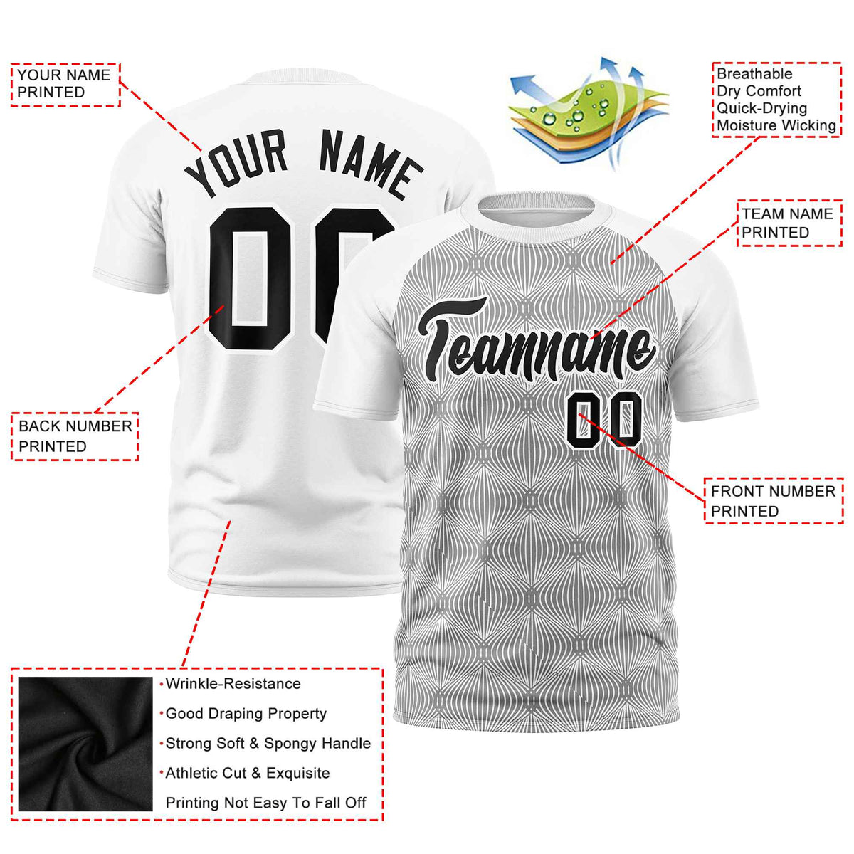 Custom White Personalized Line Pattern Performance T-Shirt