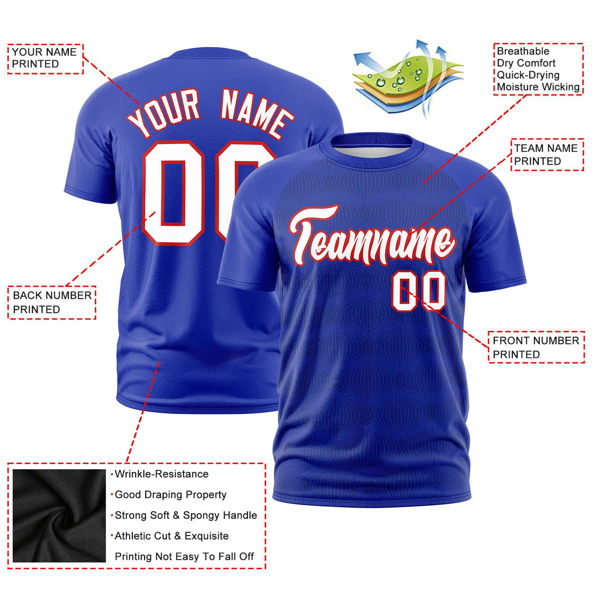 Custom Royal Blue Personalized Line Pattern Performance T-Shirt