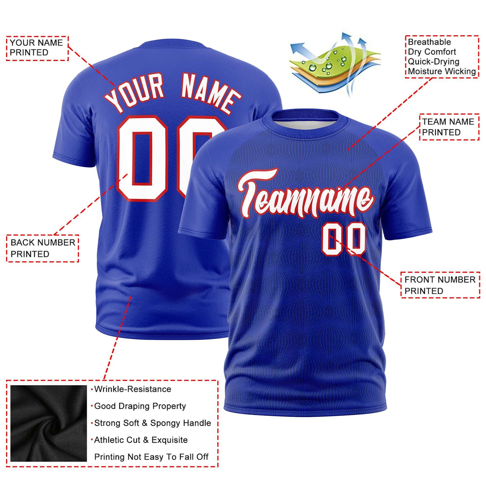Custom Royal Blue Personalized Line Pattern Performance T-Shirt