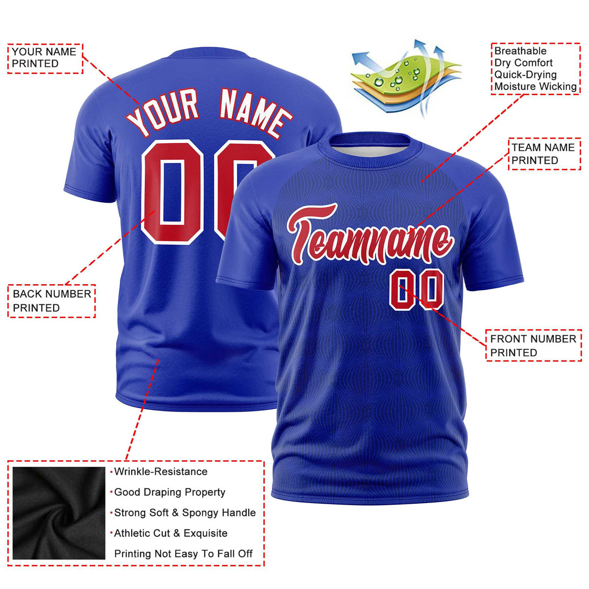 Custom Royal Blue Personalized Line Pattern Performance T-Shirt