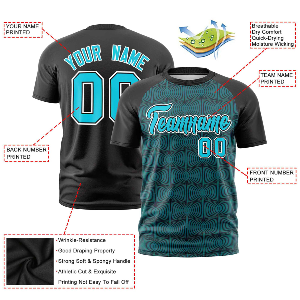 Custom Black Personalized Line Pattern Performance T-Shirt