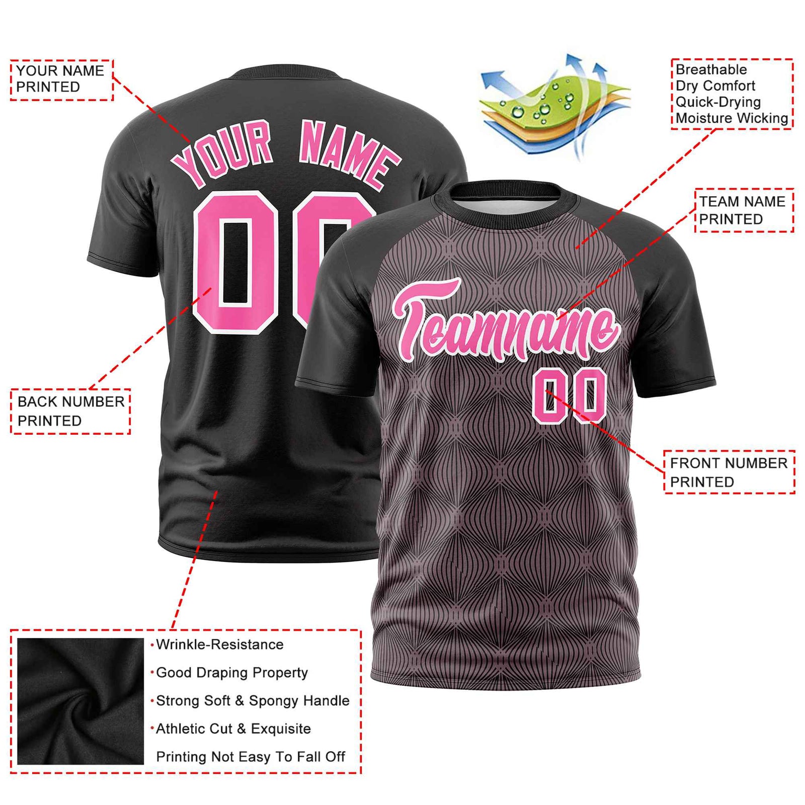 Custom Black Personalized Line Pattern Performance T-Shirt