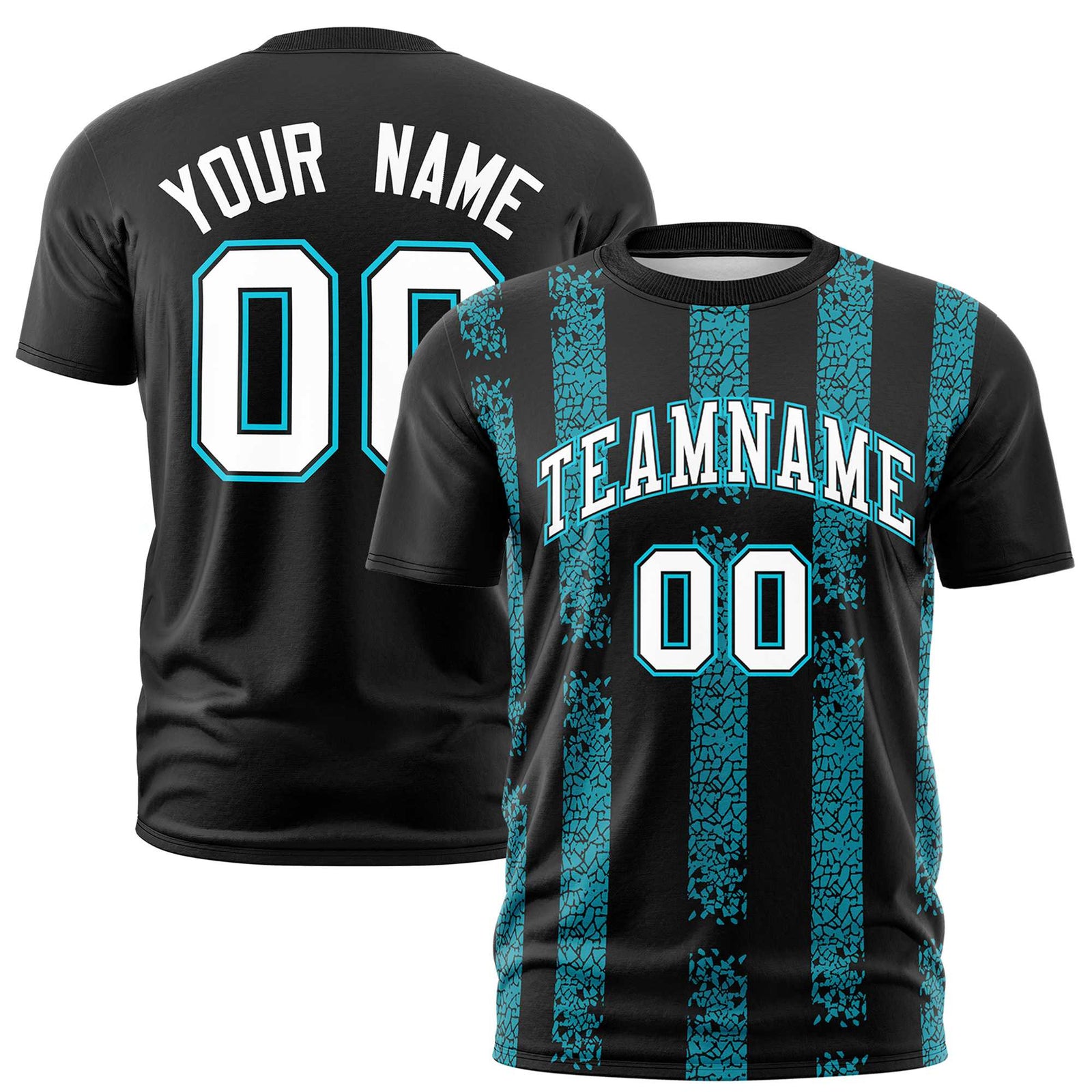 Custom Black-Sky Blue Personalized Chunky Striped Pattern Performance T-Shirt