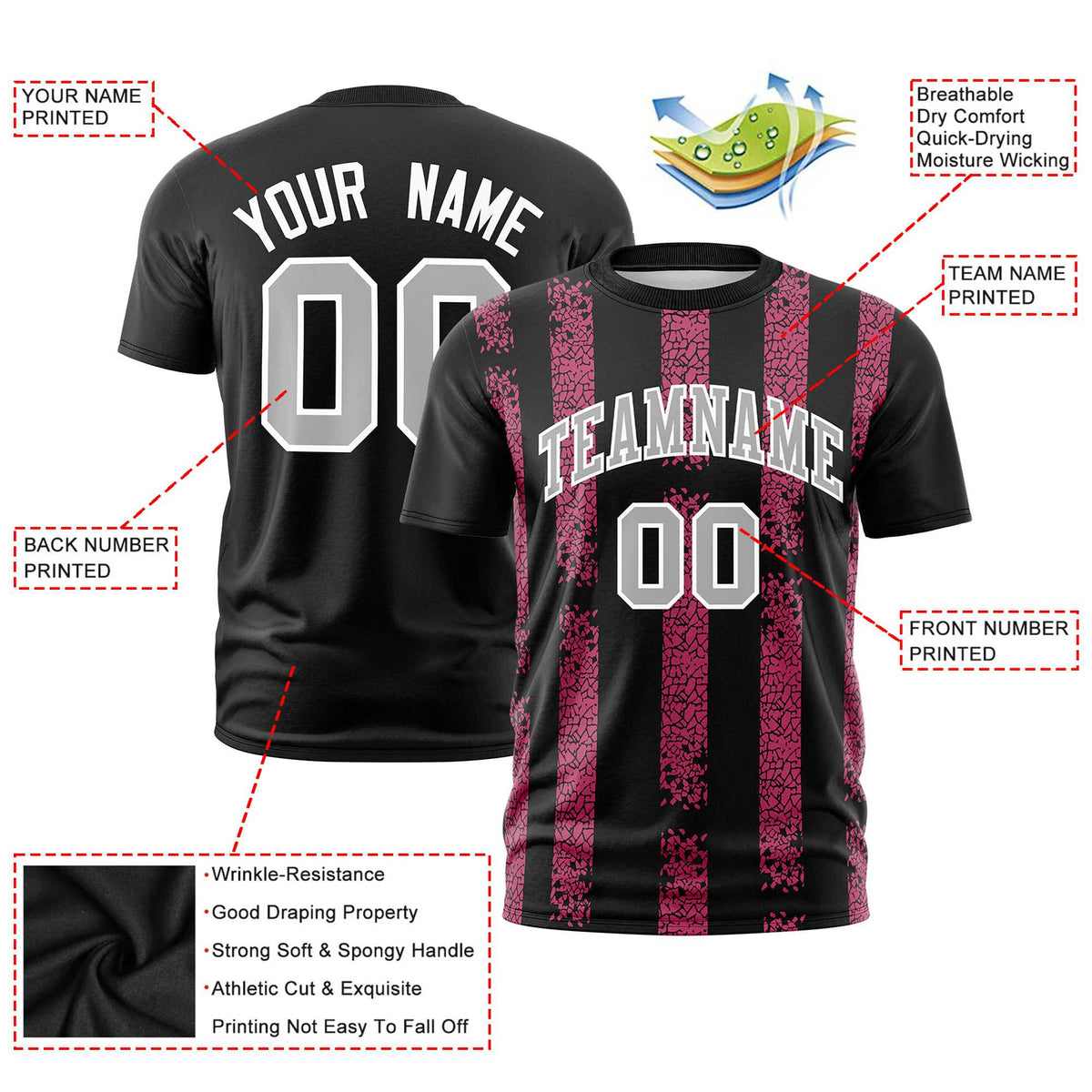 Custom Black Pink Personalized Chunky Striped Pattern Performance T-Shirt