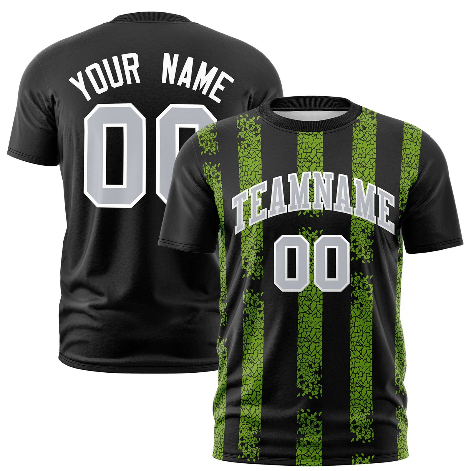 Custom Black-Neon Green Personalized Chunky Striped Pattern Performance T-Shirt