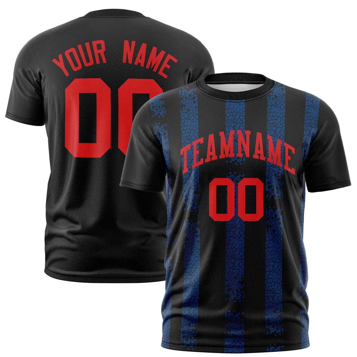 Custom Black-Royal Blue Personalized Chunky Striped Pattern Performance T-Shirt